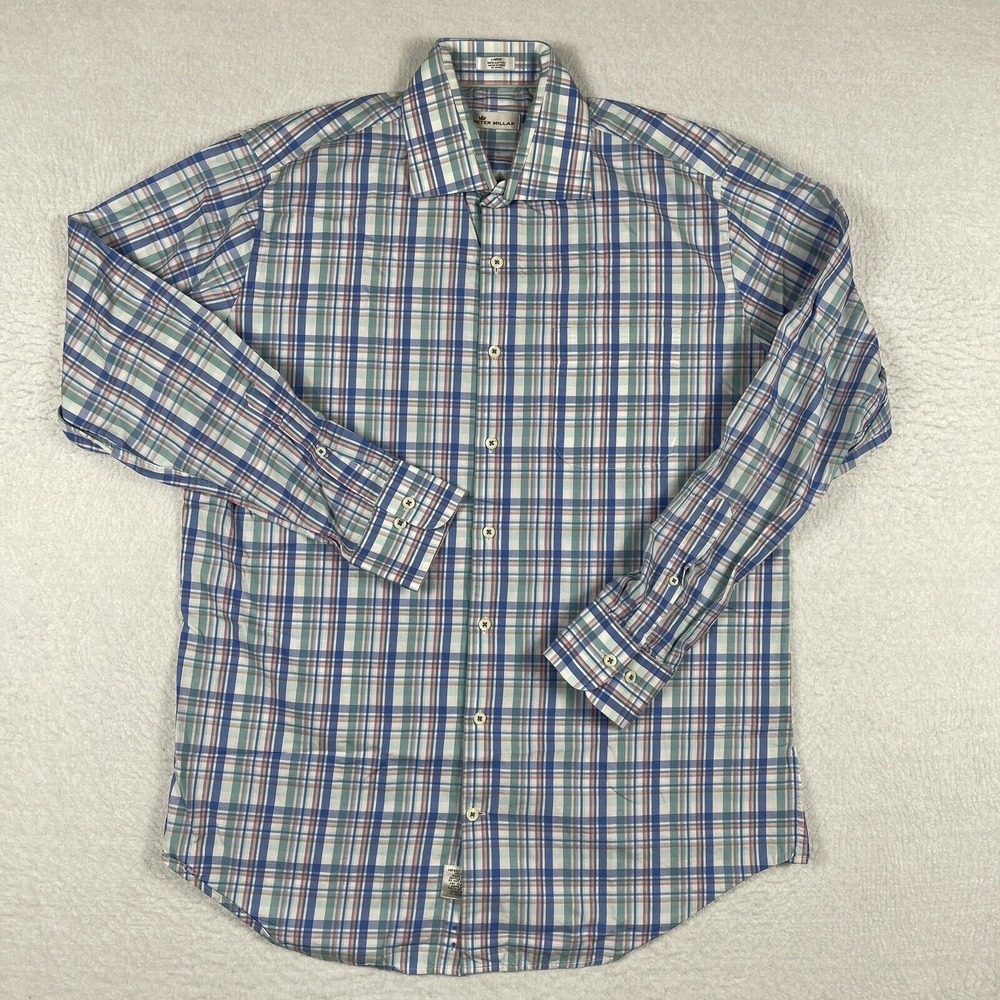 Peter Millar Shirt Mens Large Plaid Multicolor Pastel Party Office Casual Preppy - Picture 1 of 13